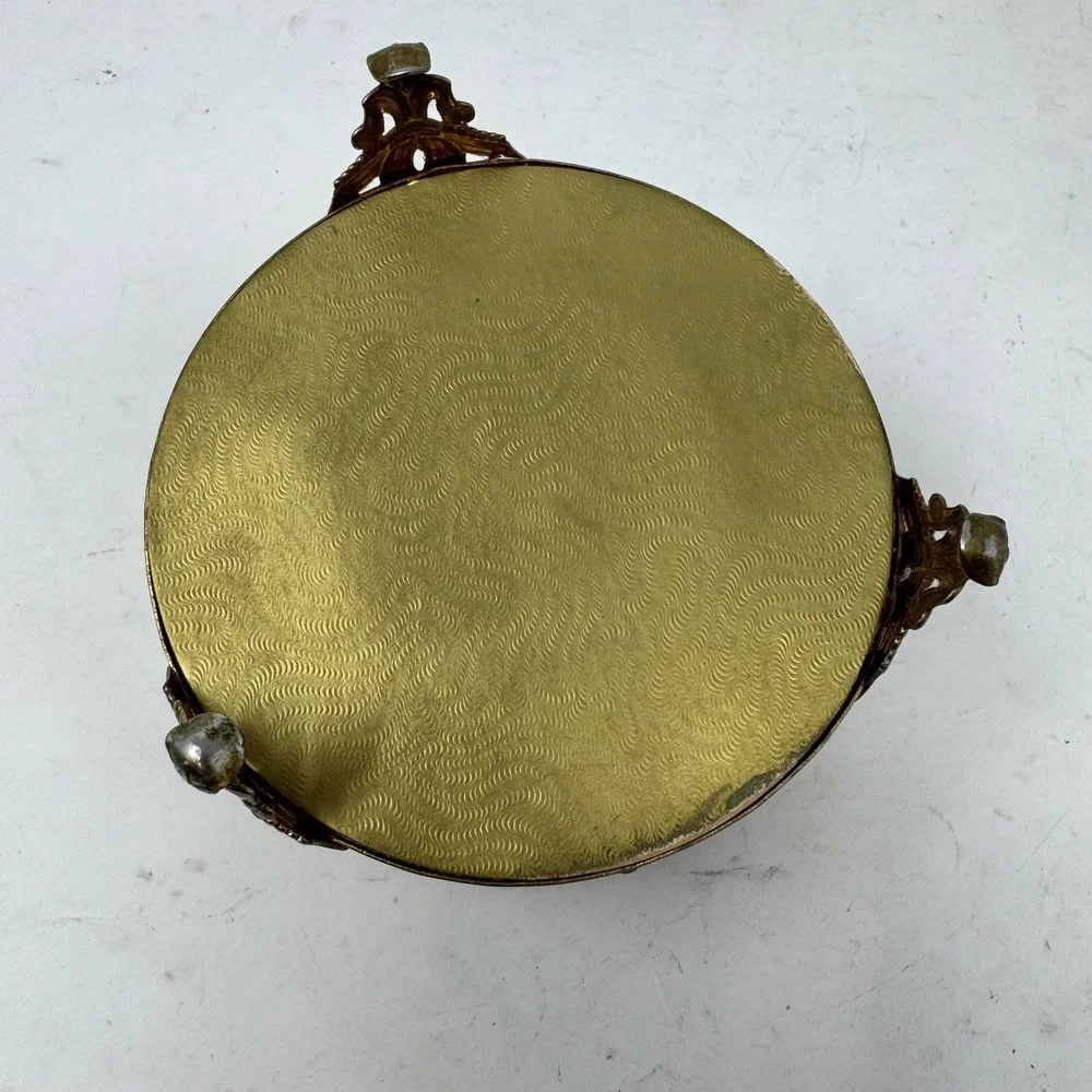 Vtg Ormolu Gold Filigree Rose Jewelry‎ Box Hollywood Regency Footed Trinket Case